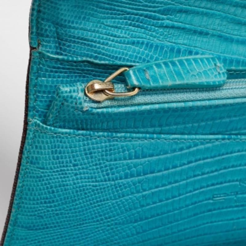 Portafoglio continentale Trifold di Etro in tela Coates e pelle di lucertola blu con motivo Paisley in vendita 3