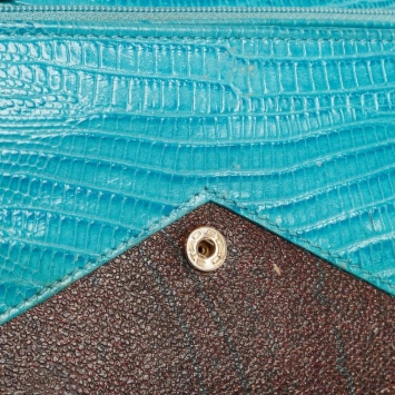 Portafoglio continentale Trifold di Etro in tela Coates e pelle di lucertola blu con motivo Paisley in vendita 1