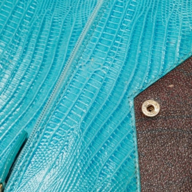 Portafoglio continentale Trifold di Etro in tela Coates e pelle di lucertola blu con motivo Paisley in vendita 2