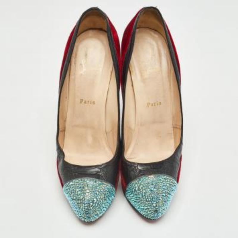 Christian Louboutin Pumps Calypso in velluto nero e strass di zampa di struzzo misura 41,5 in vendita 5