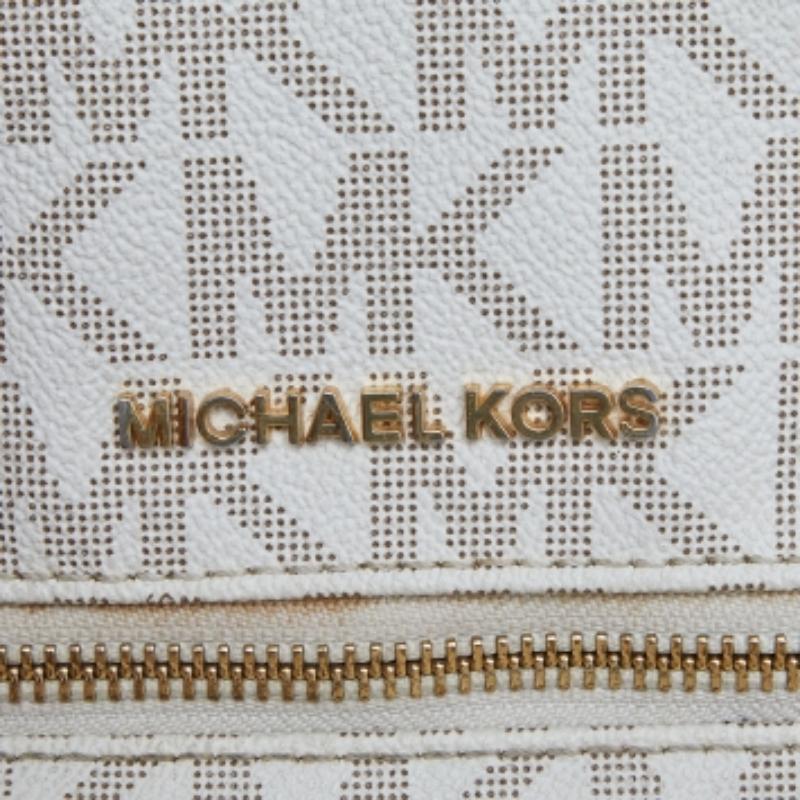 Michael Kors Zaino medio Rhea in tela rivestita e pelle, colore bianco/marrone in vendita 6