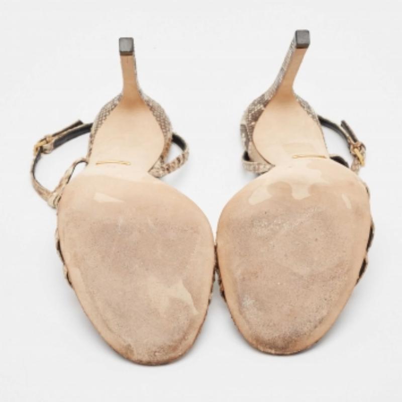Sandales à talon en python marron/beige de Gucci Taille 39 en vente 1