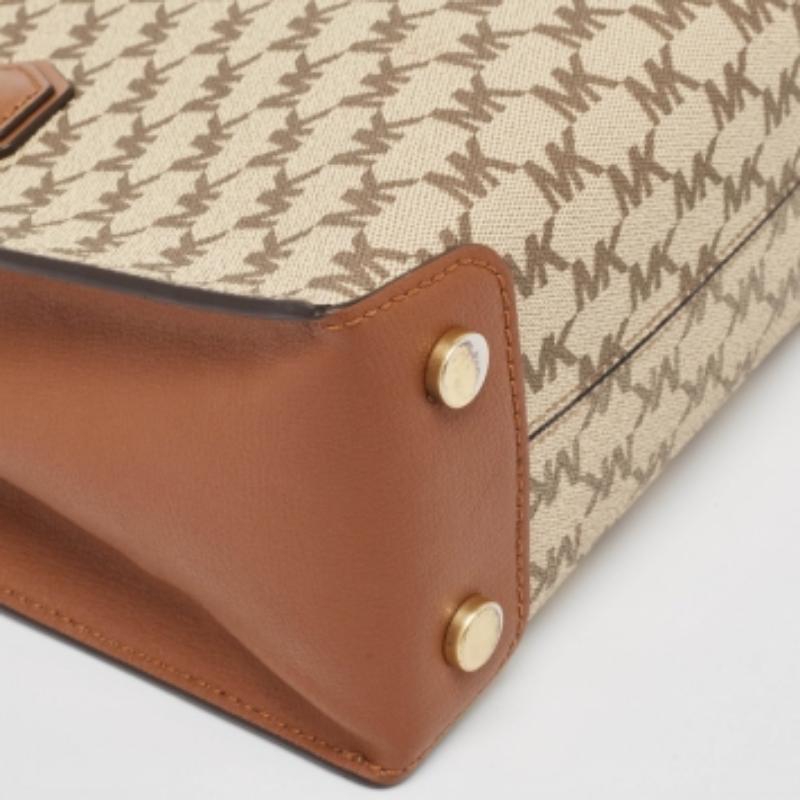 Marrone Michael Kors Mini Mercer Tote in pelle e tela Coates marrone/beige in vendita