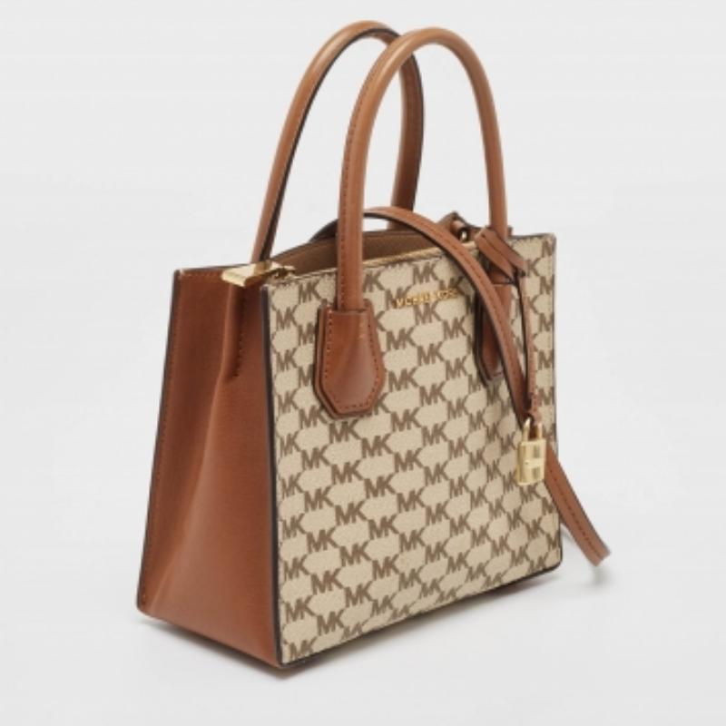 Donna Michael Kors Mini Mercer Tote in pelle e tela Coates marrone/beige in vendita