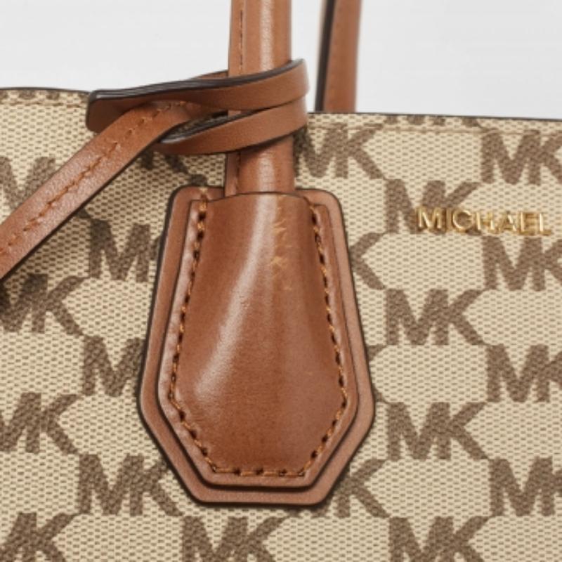 Michael Kors Mini Mercer Tote in pelle e tela Coates marrone/beige in vendita 4
