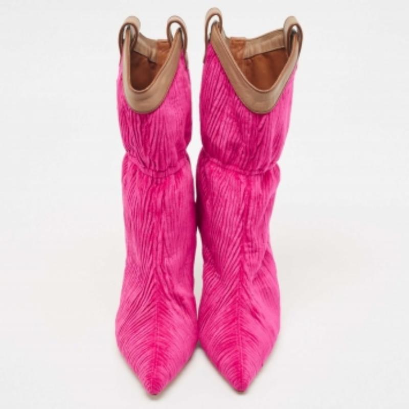 Malone Souliers Stivali a metà polpaccio in pelle e velluto plissettato marrone Daisy Taglia 37,5 In condizioni ottime in vendita a Dubai, Al Qouz 2