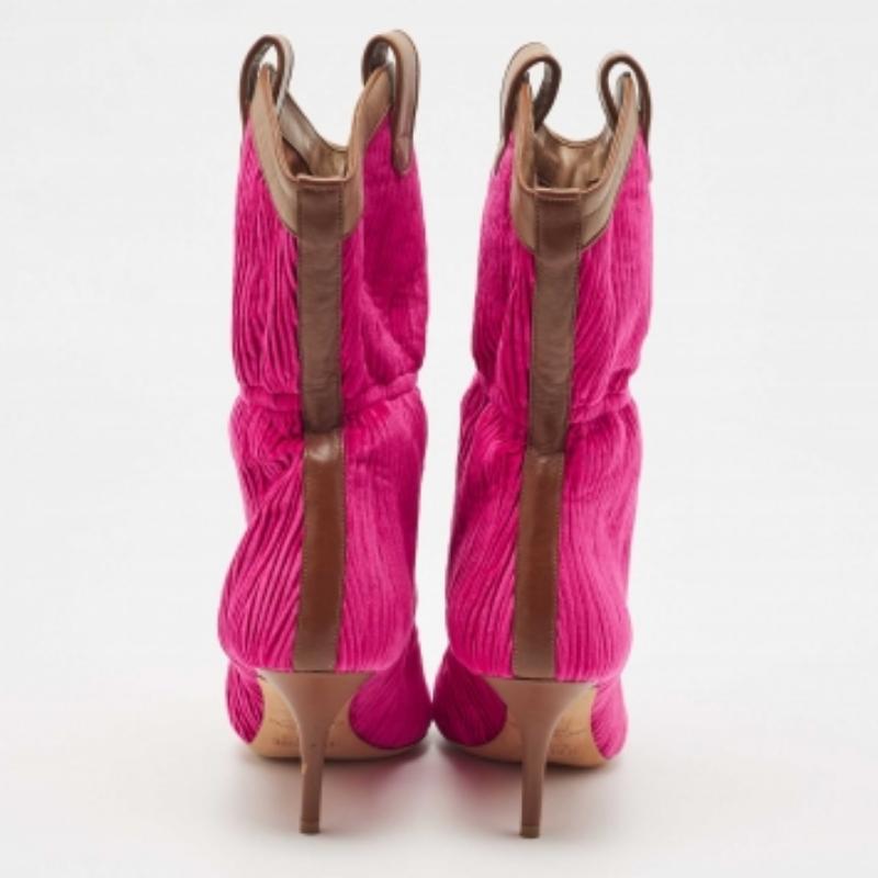Donna Malone Souliers Stivali a metà polpaccio in pelle e velluto plissettato marrone Daisy Taglia 37,5 in vendita