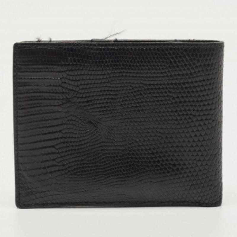 Portefeuille bifold en lézard noir de Prada en vente 4