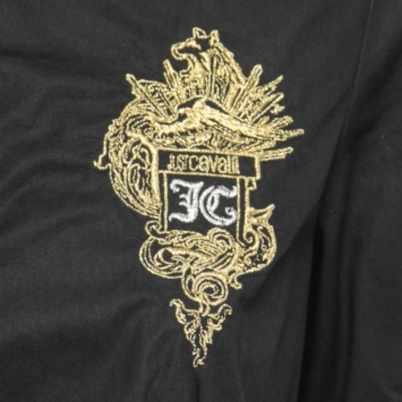 Just Cavalli Camisa Bordada Logotipo Cresta Algodón Negro M en venta 1