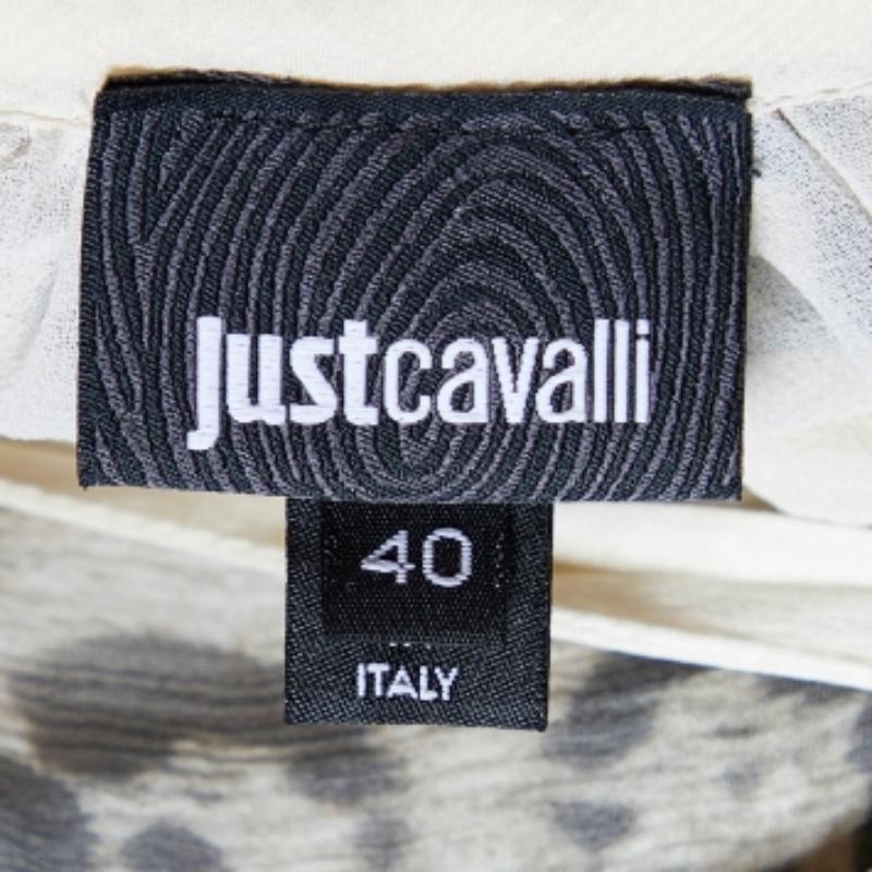 Grigio Just Cavalli - Top in chiffon di seta stampato color crema - S in vendita