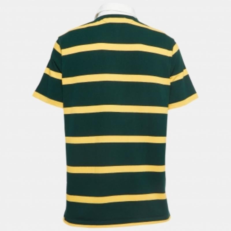 Polo Ralph Lauren Camiseta de punto de algodón a rayas verdes y amarillas con cuello en contraste L en Bueno estado para la venta en Dubai, Al Qouz 2