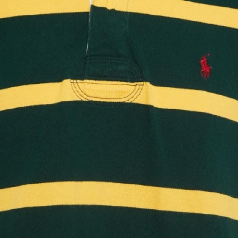 Polo Ralph Lauren Camiseta de punto de algodón a rayas verdes y amarillas con cuello en contraste L Negro en venta
