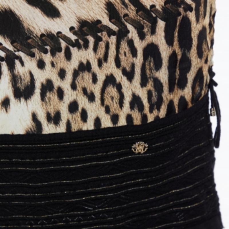Noir Roberto Cavalli - Mini robe froncée en jersey et laine imprimée d'animaux multicolores S en vente
