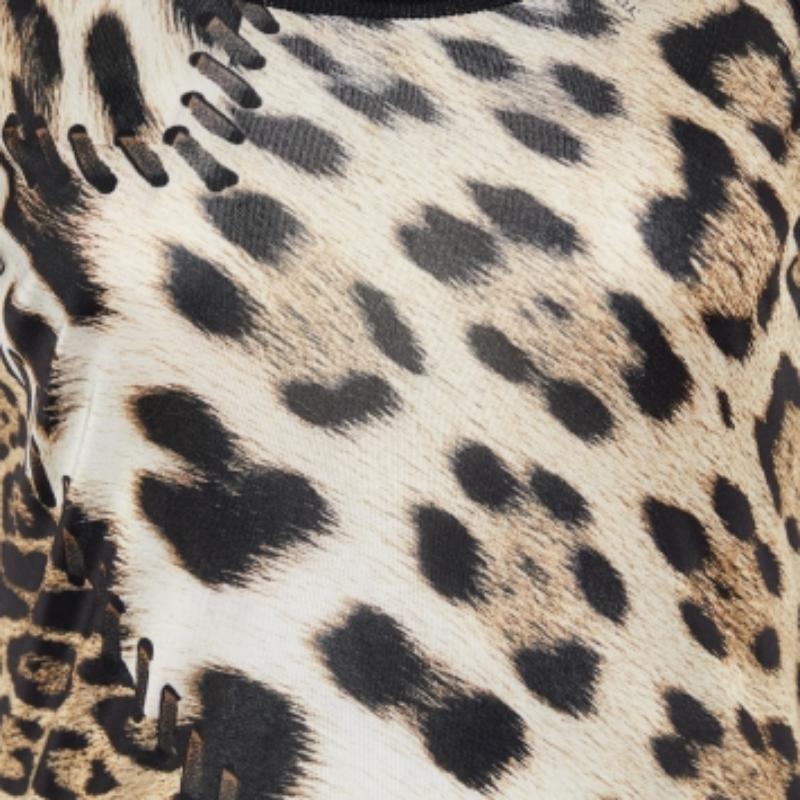 Roberto Cavalli - Mini robe froncée en jersey et laine imprimée d'animaux multicolores S Bon état - En vente à Dubai, Al Qouz 2
