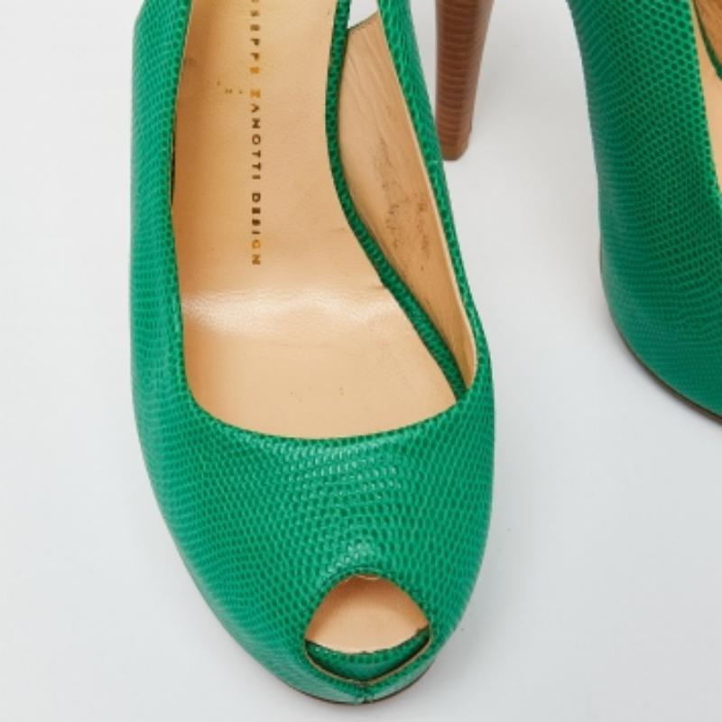 Giuseppe Zanotti Sandales à talon en cuir gaufré au lézard vert Taille 39 Pour femmes en vente