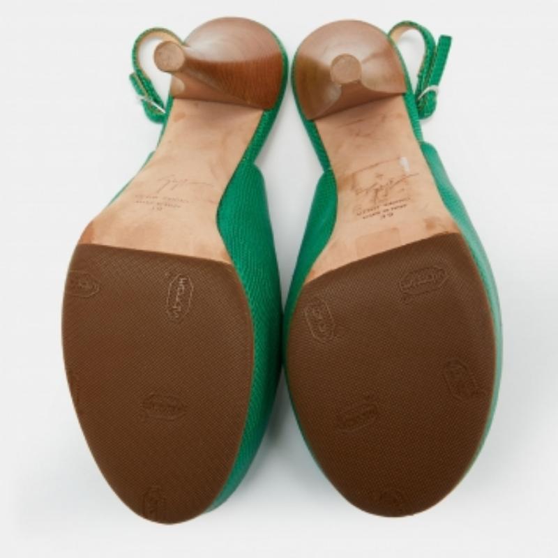 Giuseppe Zanotti Sandales à talon en cuir gaufré au lézard vert Taille 39 en vente 3