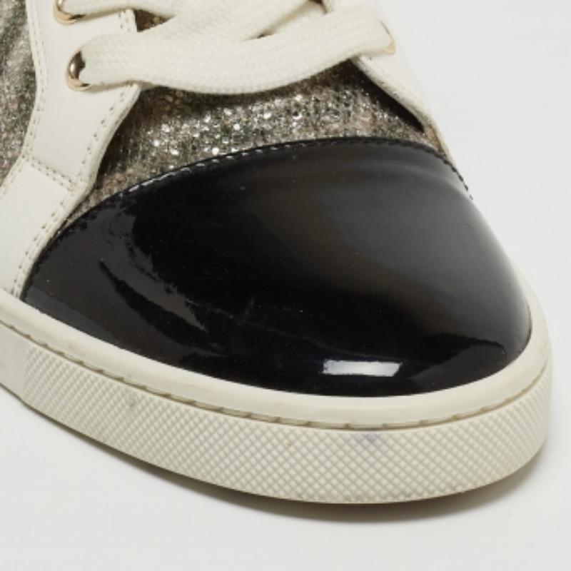 Marrone Christian Louboutin Scarpe da Ginnastica Gondoliere in Pelle e Brillantini Misura 36.5 in vendita