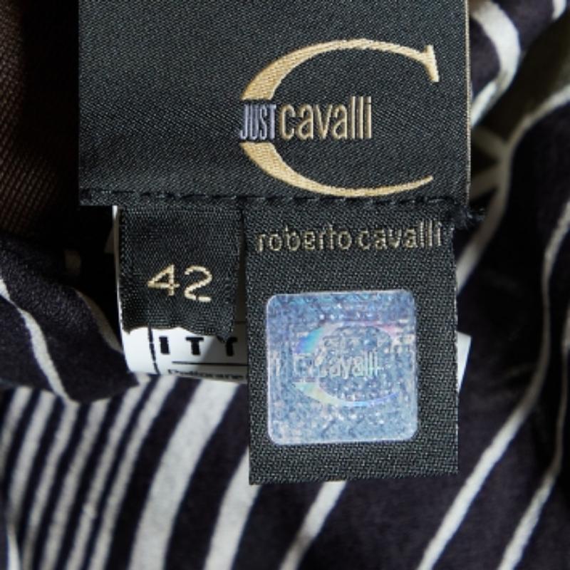 Just Cavalli Top de seda marrón estampado sin mangas M Gris en venta