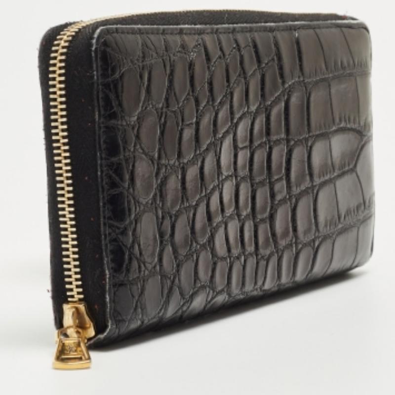 Yves Saint Laurent Schwarz Alligator Zip um Brieftasche im Angebot 5