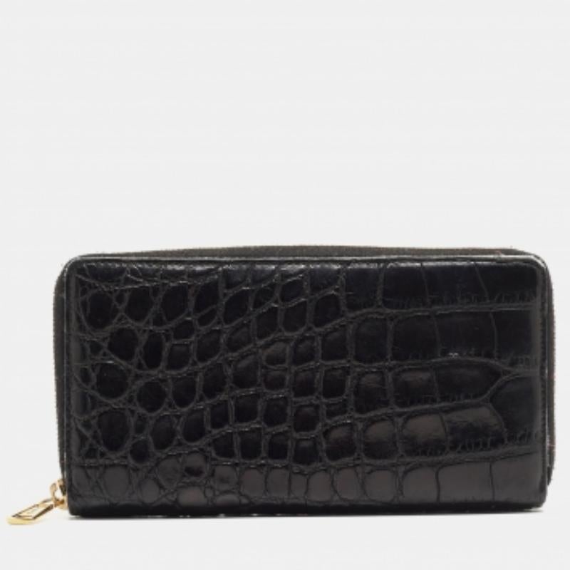 Yves Saint Laurent Schwarz Alligator Zip um Brieftasche im Angebot 3