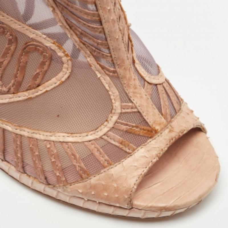 Jimmy Choo Beige Python and Mesh Open Toe Platform Ankle Booties Size 39 en vente 1