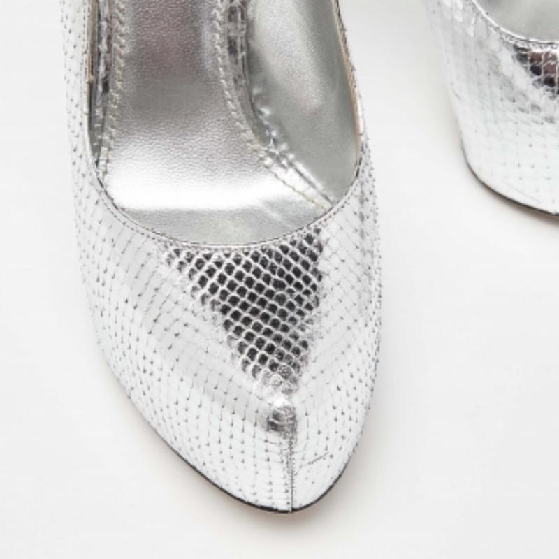 Dolce & Gabbana Silver Python Platform Pumps Size 38 For Sale 1