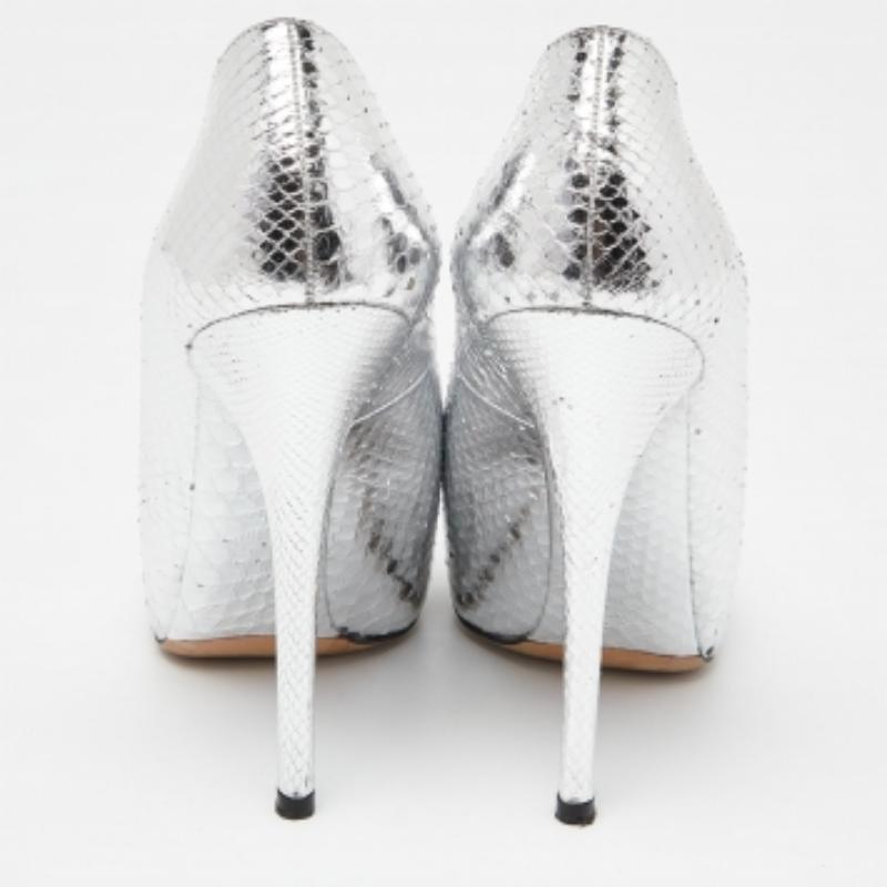 Dolce & Gabbana Silver Python Platform Pumps Size 38 For Sale 3