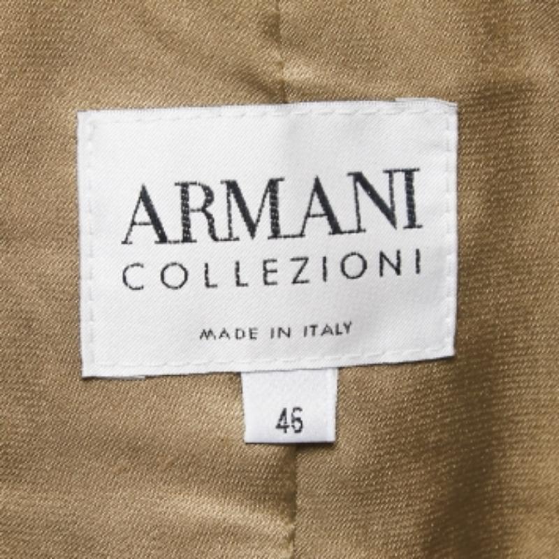 Armani Collezioni Dunkelbeige Gemusterte Wolle Einreihiger Blazer L (Beige) im Angebot