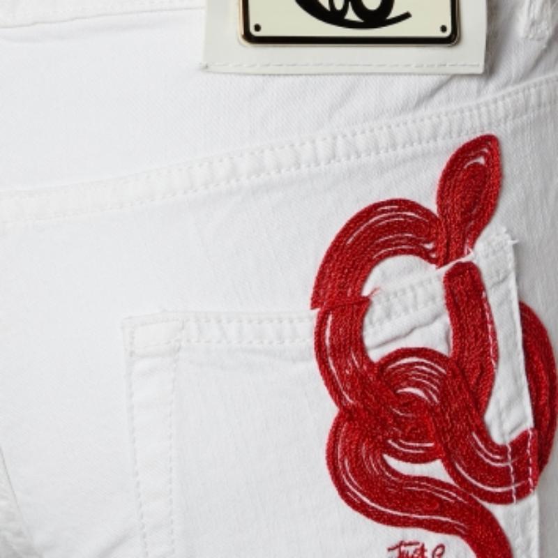 Just Cavalli Weiß Denim Gestickte Tasche Detail Jeans S Taille: 30,5