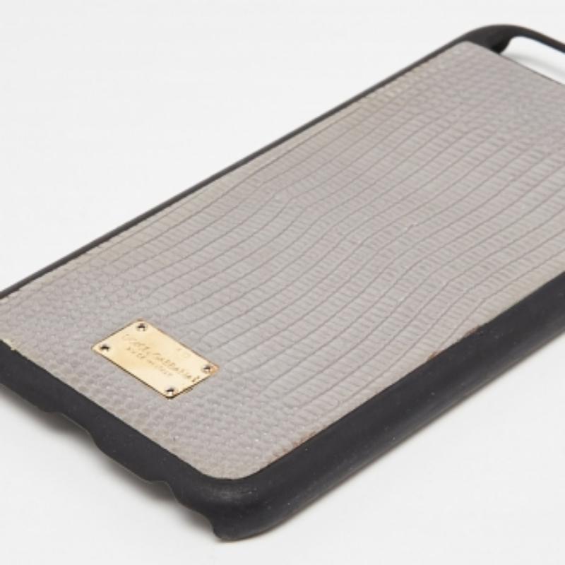 Dolce & Gabbana Housse pour iPhone 6 en cuir gris gaufré au lézard Bon état - En vente à Dubai, Al Qouz 2
