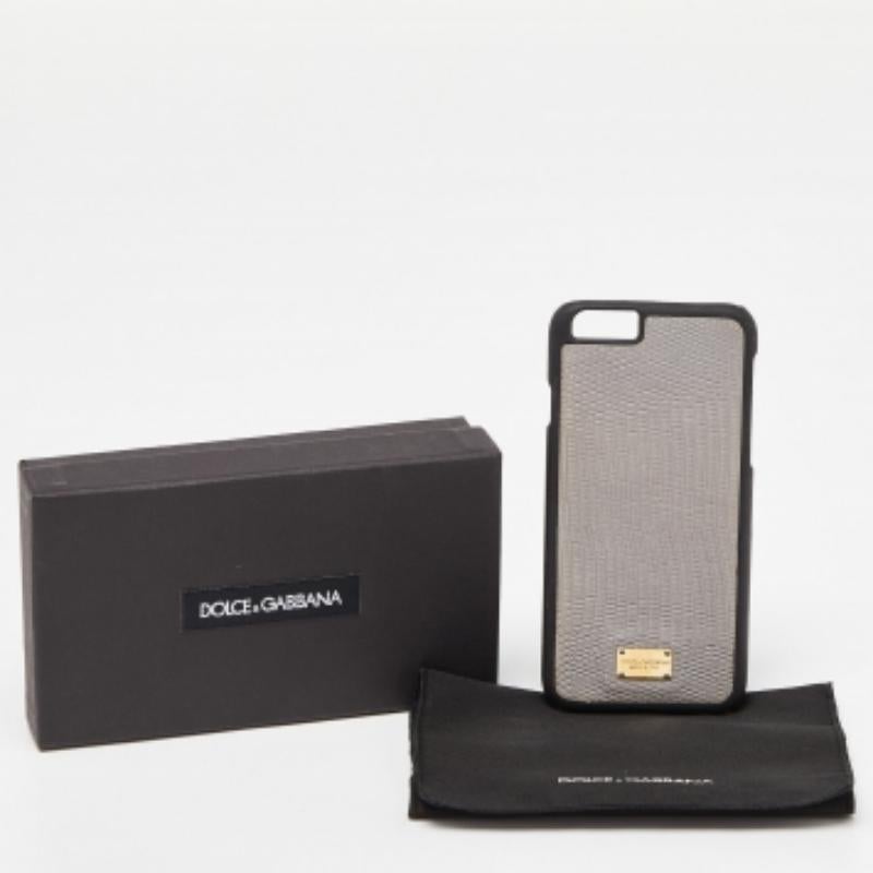 Dolce & Gabbana Housse pour iPhone 6 en cuir gris gaufré au lézard en vente 1