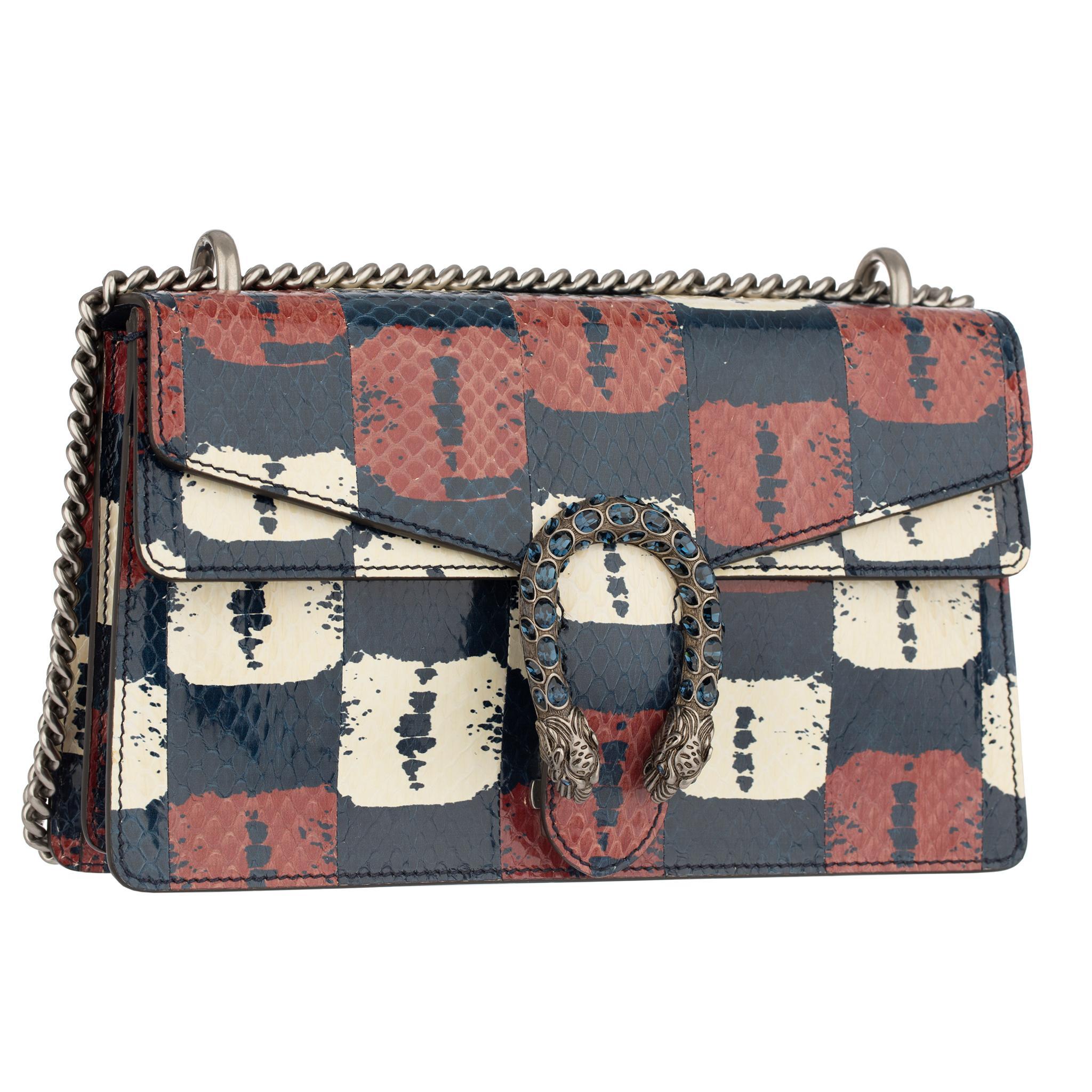 Gucci Dionysus Blau, Rot & Weiß Python Umhängetasche (Schwarz) im Angebot