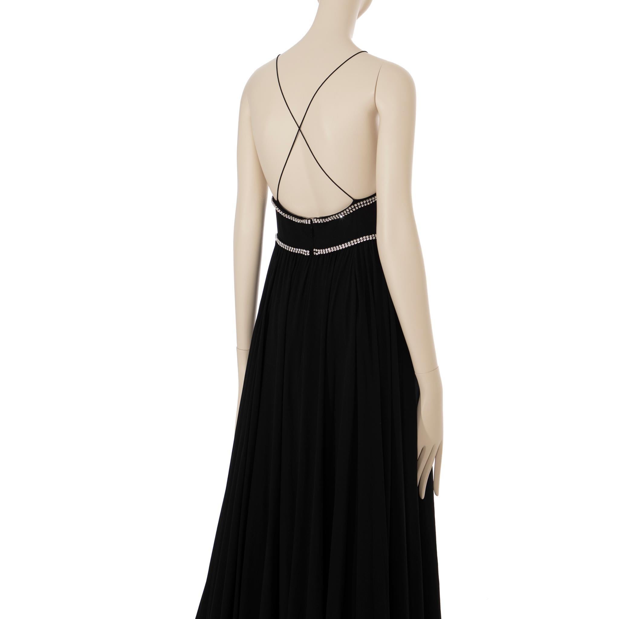 Saint Laurent Schwarzes Abendkleid mit Kristalldetails 38 FR im Angebot 4