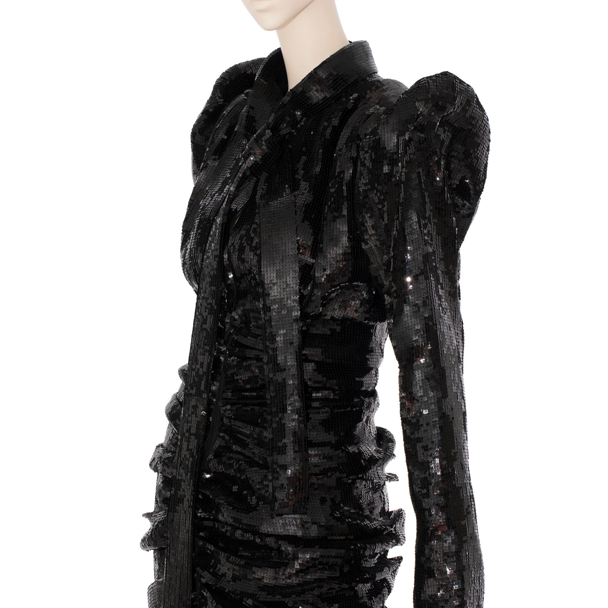 Yves Saint Laurent Robe à manches longues en paillettes noires 38 Fr en vente 1