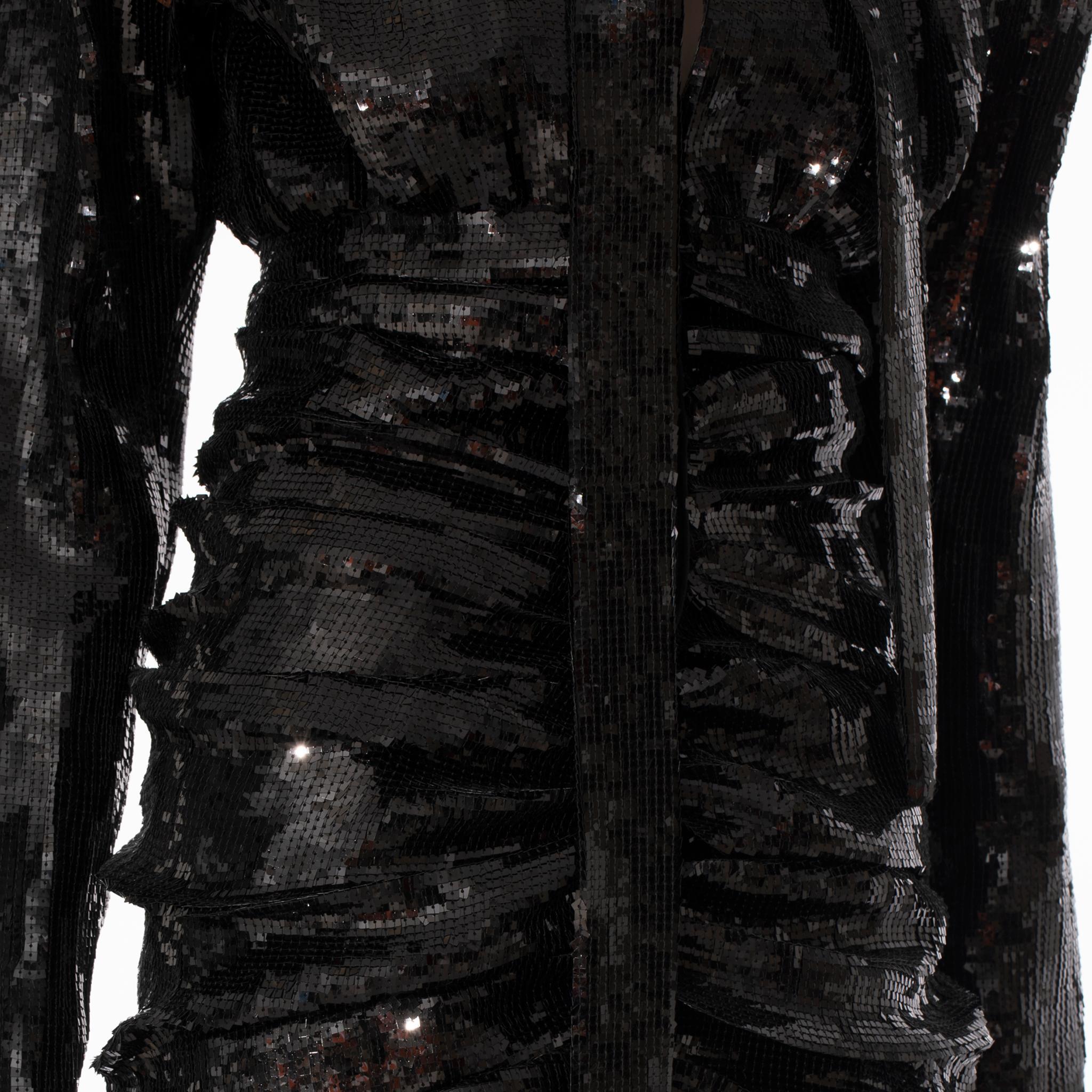 Yves Saint Laurent Robe à manches longues en paillettes noires 38 Fr Pour femmes en vente