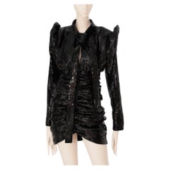 Yves Saint Laurent Robe à manches longues en paillettes noires 38 Fr