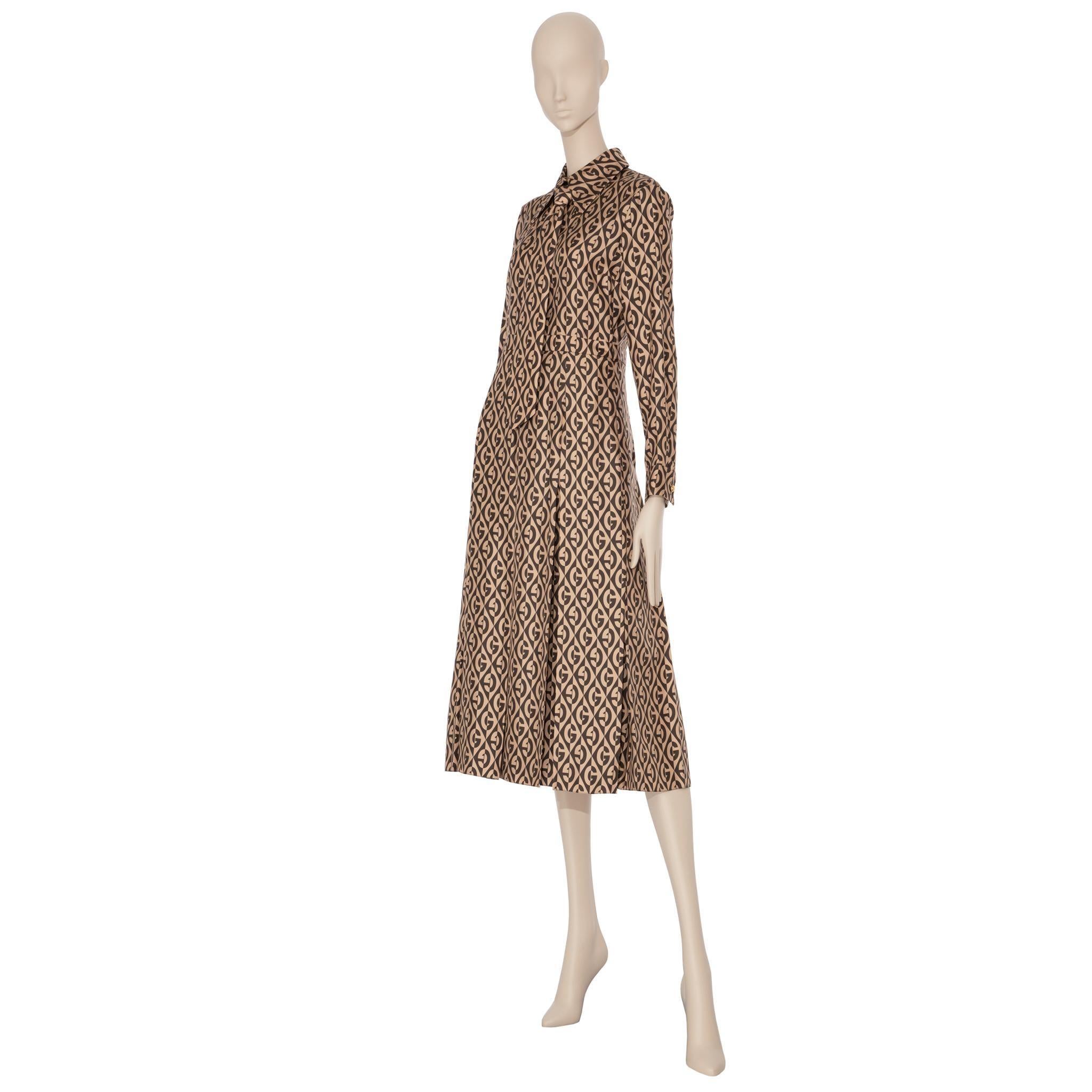 Gucci G Rhombus Braun & Elfenbein Print Kleid Seide 40 IT im Zustand „Neu“ im Angebot in Sydney, New South Wales