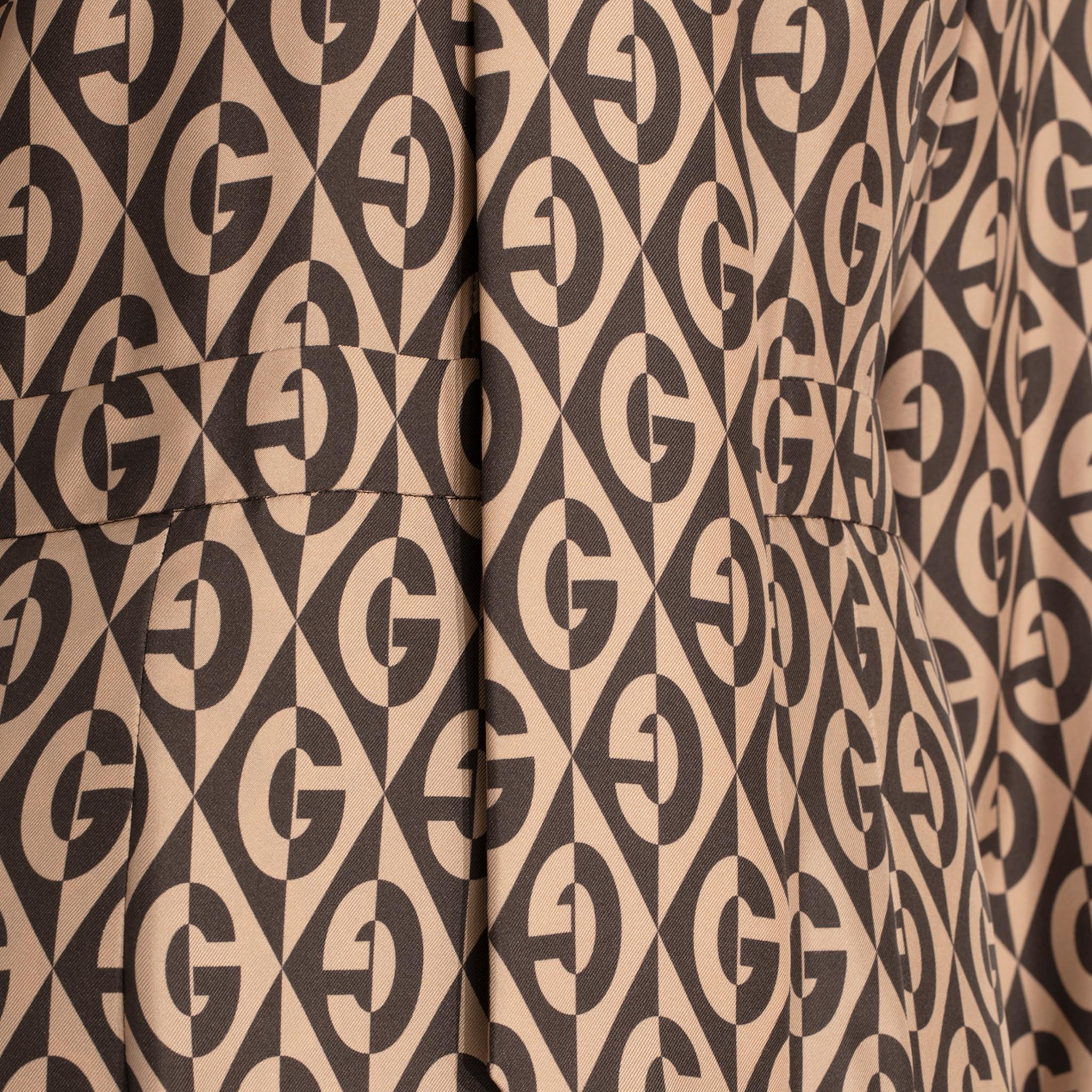 Gucci G Rhombus Braun & Elfenbein Print Kleid Seide 40 IT im Angebot 3