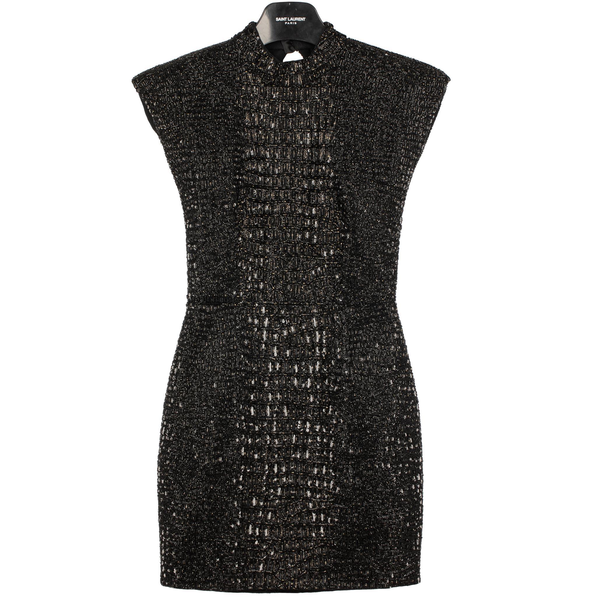 Yves Saint Laurent Couture Robe de soirée noire avec perles en crocodile 36 Fr en vente 6