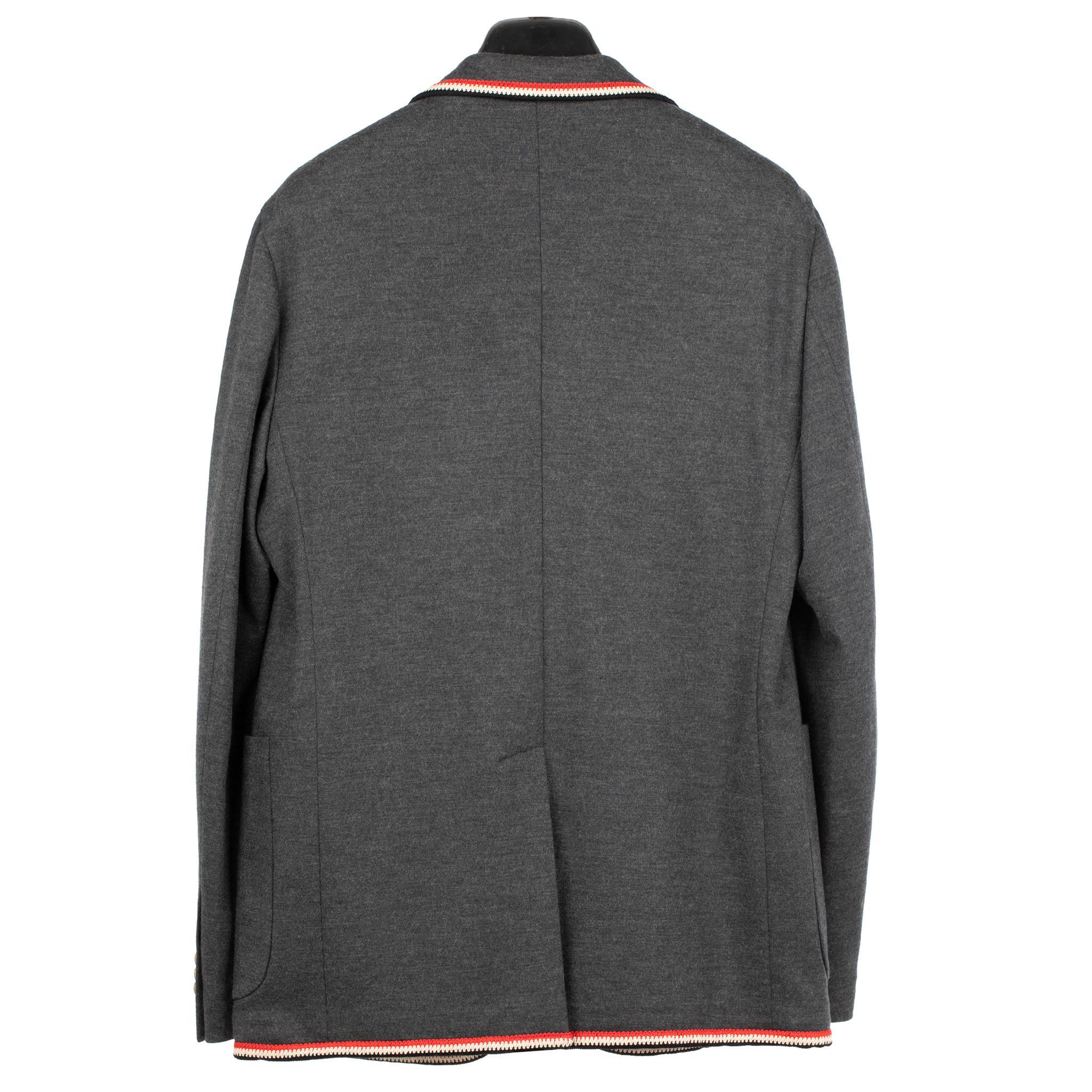 Gucci Uomo Blazer grigio con ricamo floreale 48 IT in vendita 2