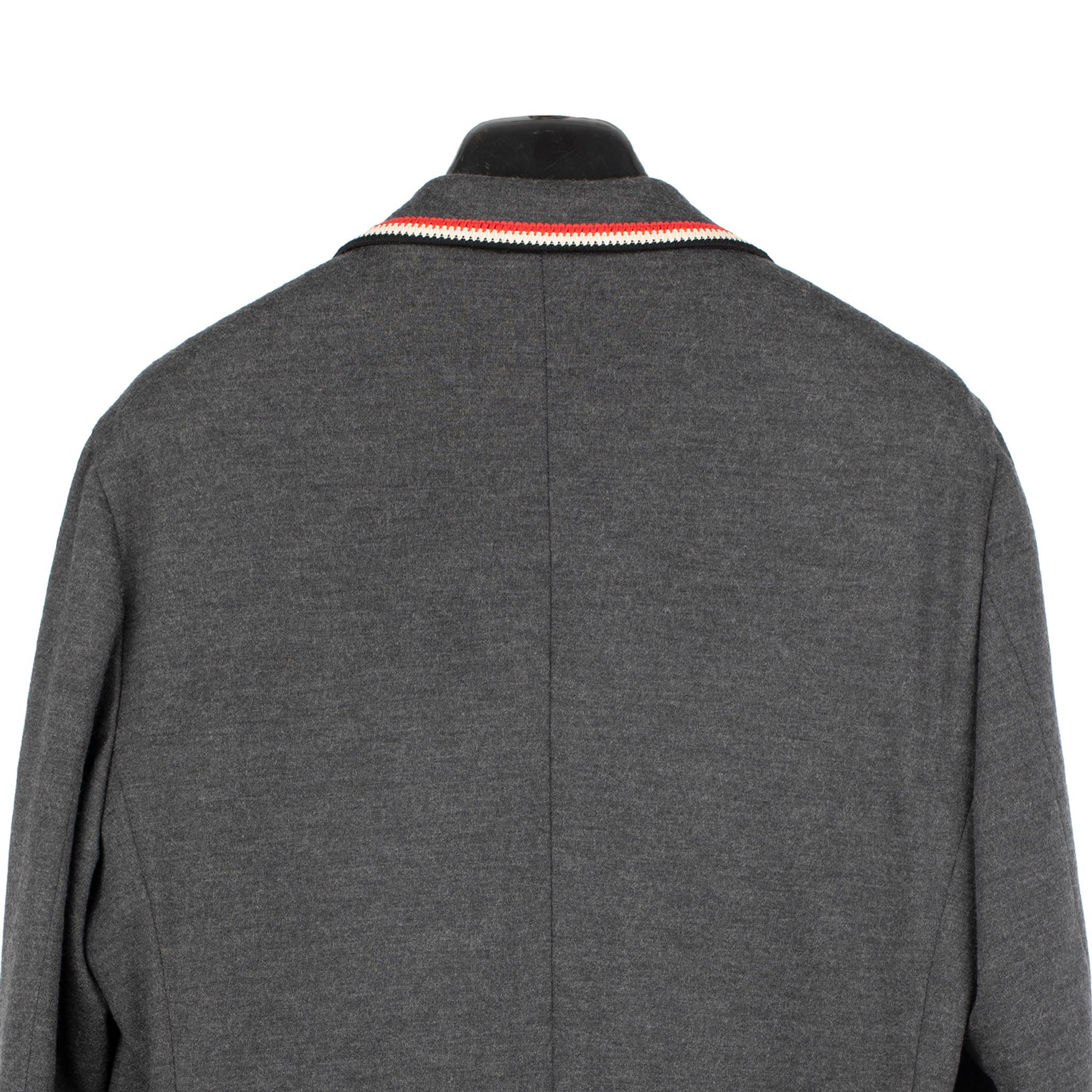 Gucci Uomo Blazer grigio con ricamo floreale 48 IT in vendita 3