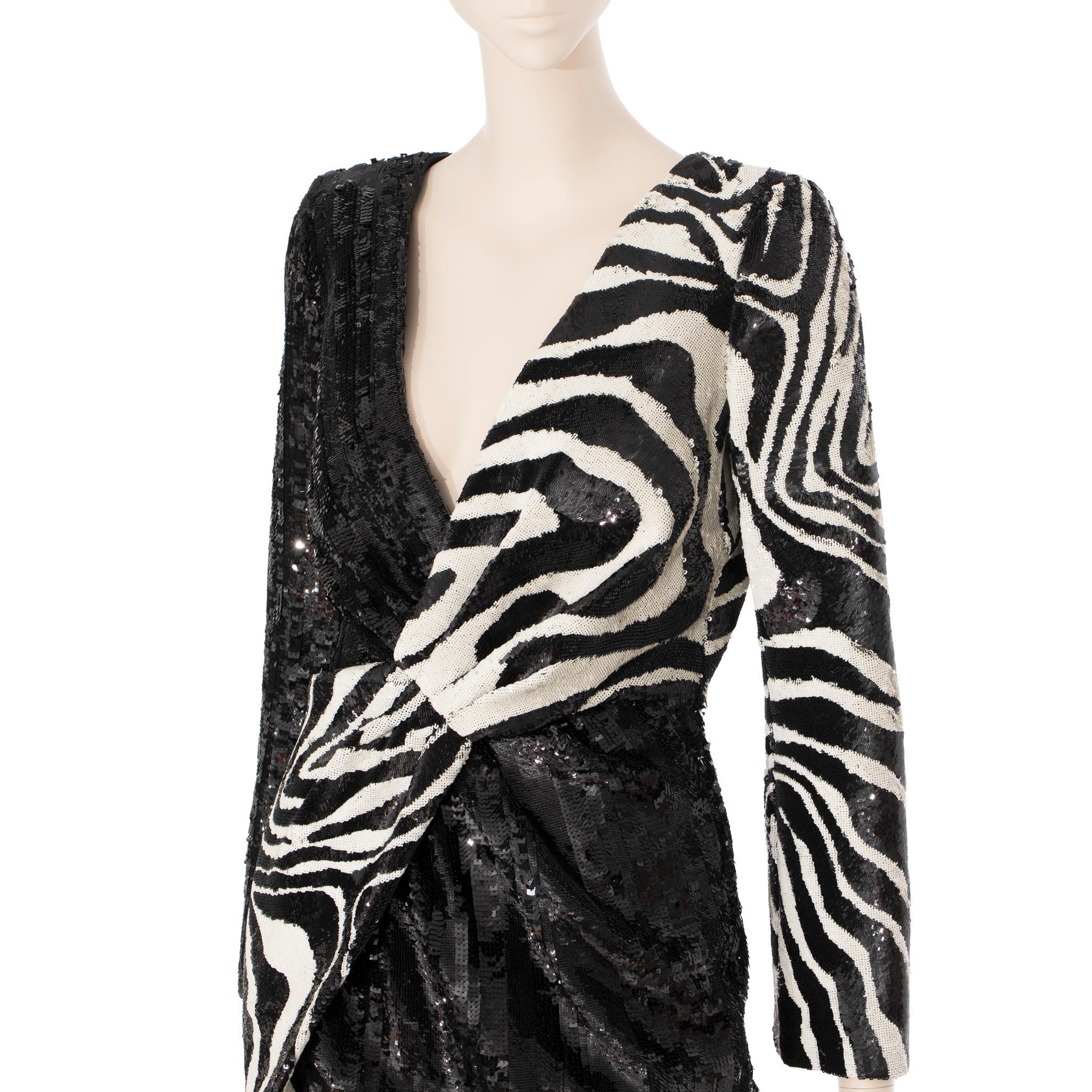 Saint Laurent by Hedi Slimane Robe asymétrique à paillettes imprimées zèbre 36 FR en vente 1