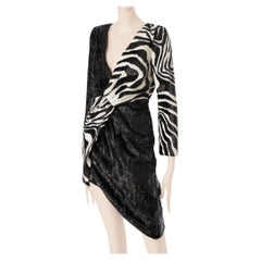 Saint Laurent by Hedi Slimane Asymmetric Zebra Print Sequin Dress 36 FR