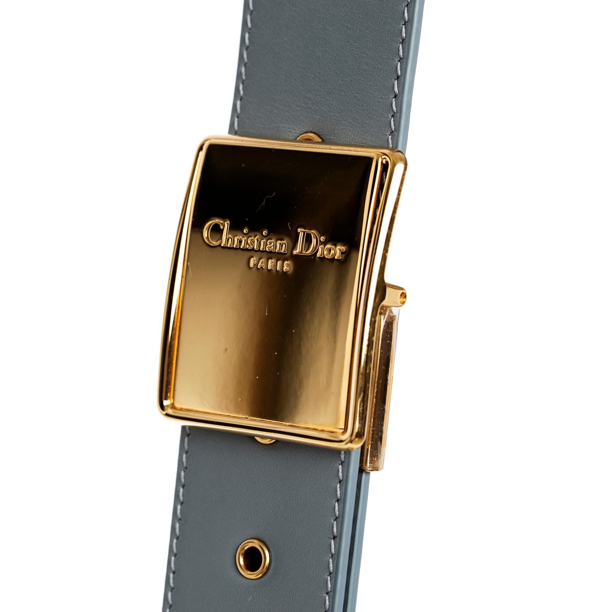 Christian Dior 30 Borsa Montaigne in pelle blu-grigia con hardware in tonalità oro in vendita 1