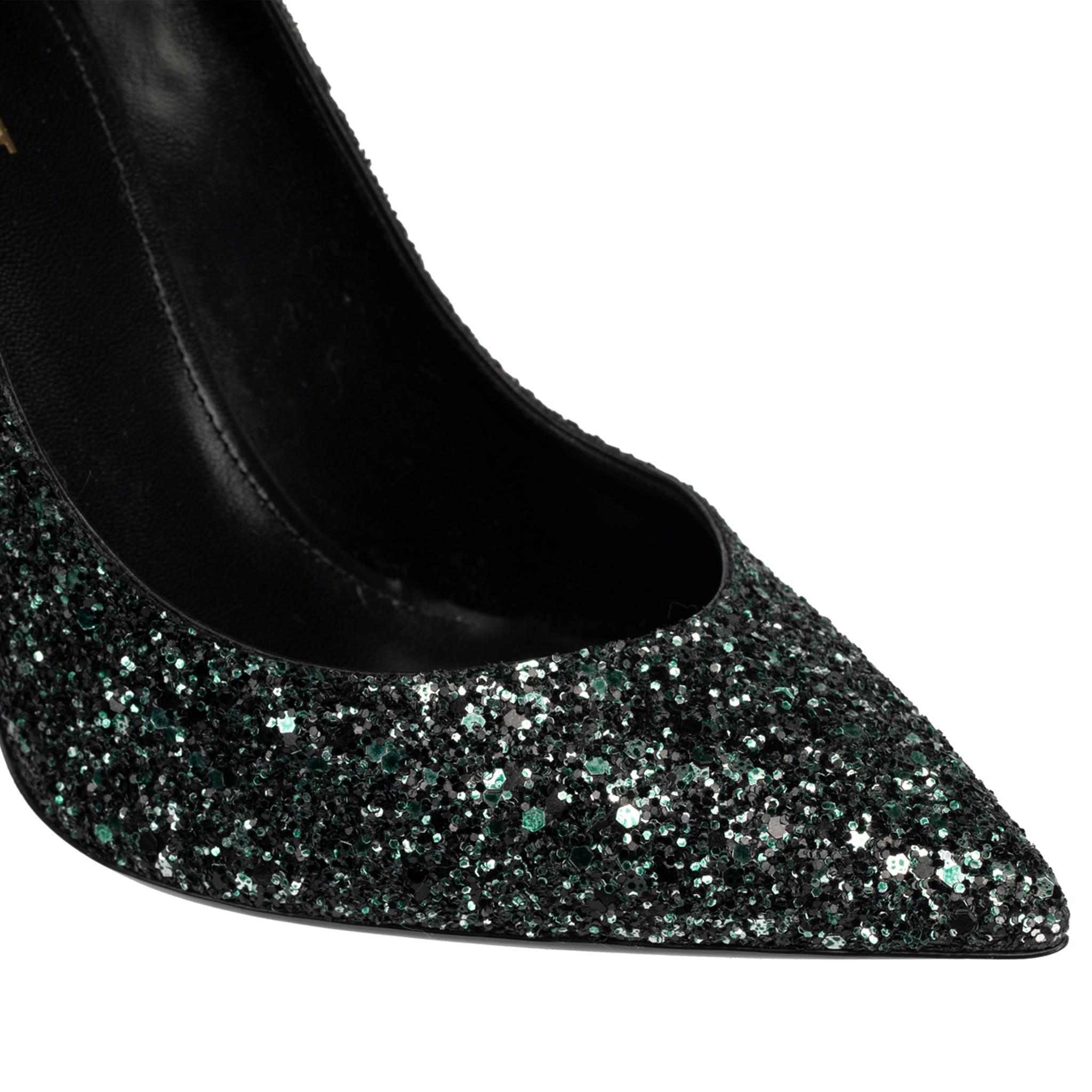Yves Saint Laurent - Escarpins à paillettes noirs et verts émeraudes, époque Decollete, 40 FR en vente 2