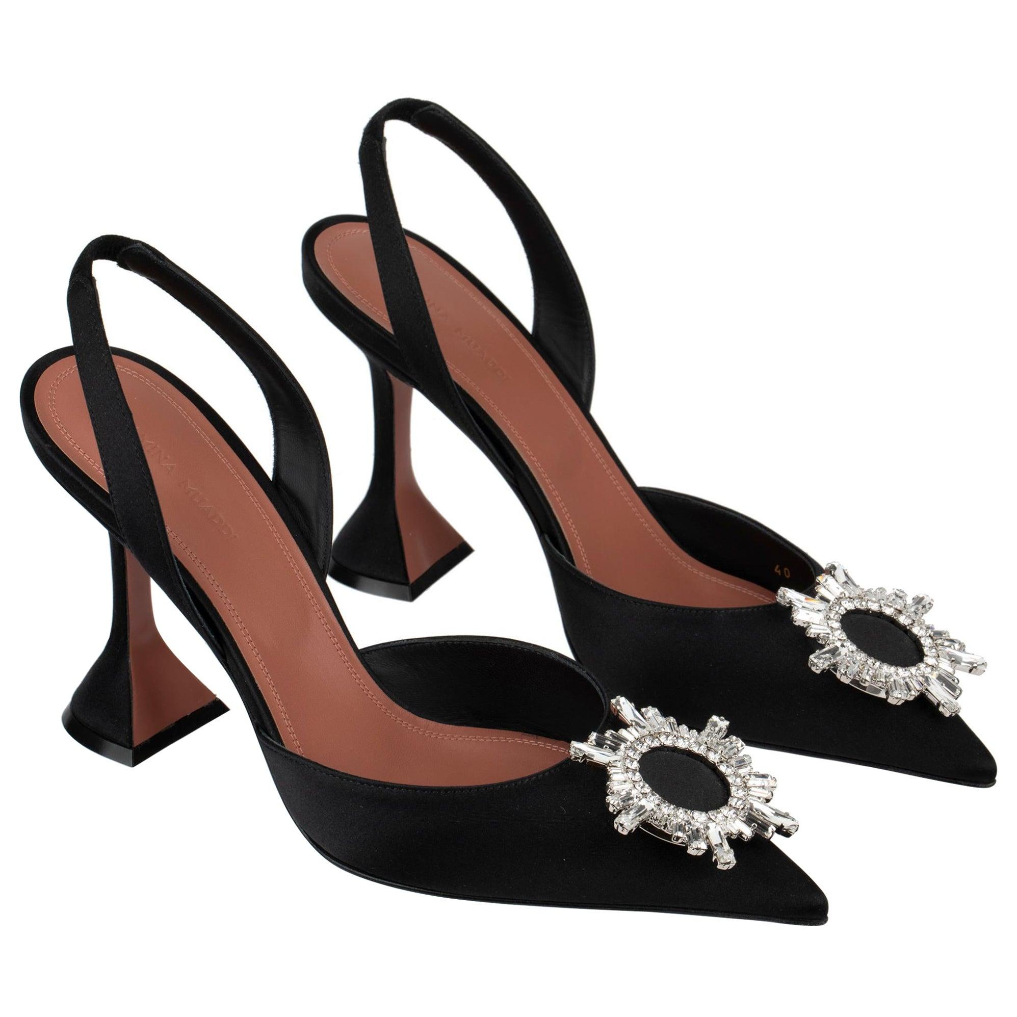 Amina Muaddi Satin noir Begum talons aiguilles 40 IT