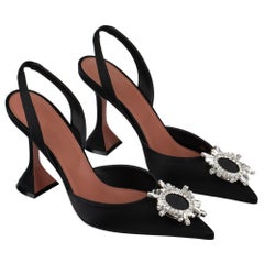 Amina Muaddi Satin noir Begum talons aiguilles 40 IT