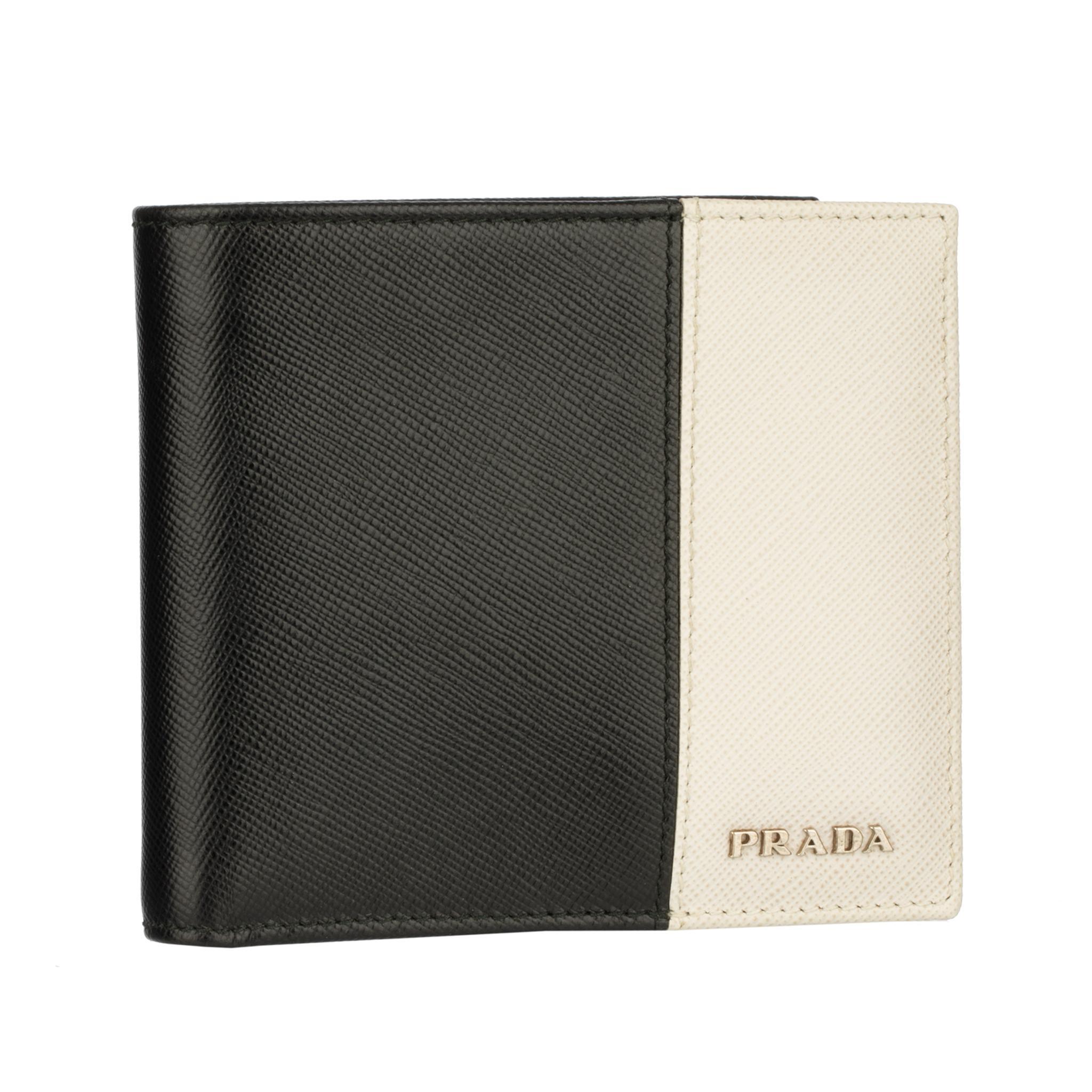 Portafoglio uomo Prada Bi-Fold in pelle saffiano nera e grigia in vendita 1