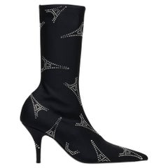 Balenciaga Eiffel Tower Crystal Stretch Knit Bota Negra 35 FR