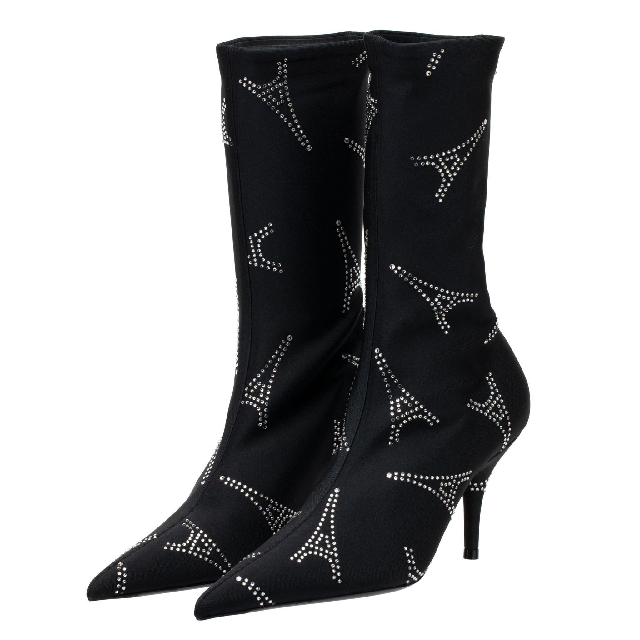 Balenciaga Eiffel Tower Crystal Stretch Knit Bota Negra 35 FR en venta 1